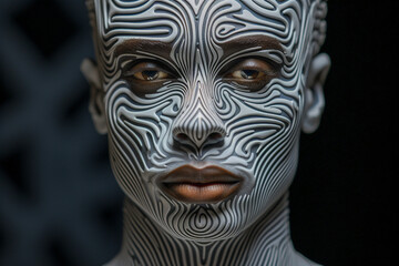 Extreme close up of a man with zebra pattern on his face
