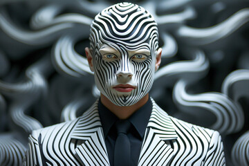 Naklejka premium Close up of a man in a suit wearing zebra patterns