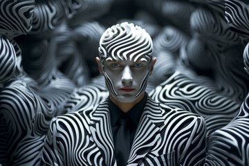 Naklejka premium Man with zebra pattern on his face