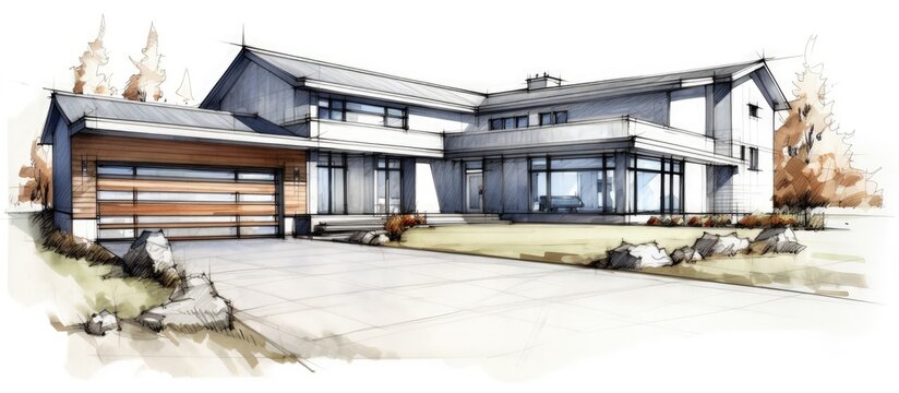 illustration of architectural house project sketch.