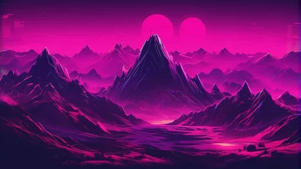 Keuken foto achterwand Roze neon punk purple mountain range