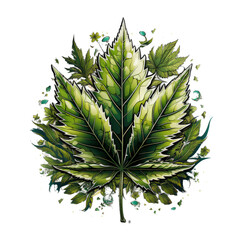 Fototapeta premium A powerful and evocative marijuana leaf t-shirt design exploring the theme of unity, depicting a cannabis leaf entwined with other symbols of nature, Generative Ai