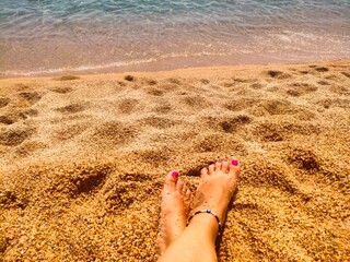 Feet on Beach Sand - Relax and Summer Mode