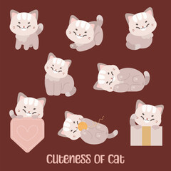Set of cartoon kittens and cats, cute, warm, pets, flat style, illustrations, vectors