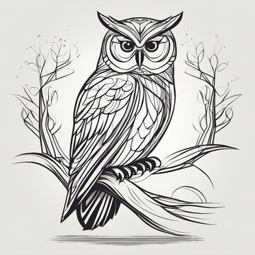 owl sketch illustration line art