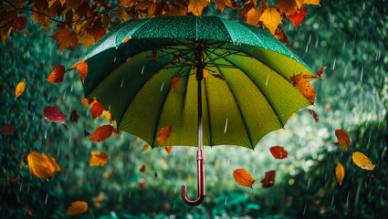 Obraz na płótnie Canvas Beautiful umbrella on a background of autumn leaves
