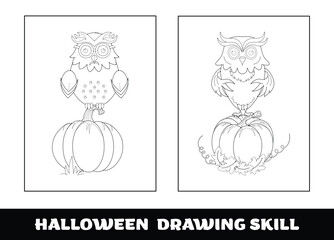 Copy the picture kids game and coloring page.Halloween education drawing skill game for preschool children.