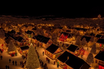 Illuminating the Night Enchanting Christmas Village Lanterns for a Cozy Holiday Ambience. AI Generated. - obrazy, fototapety, plakaty
