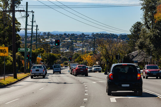 Right turn only lane in city street in sunlight