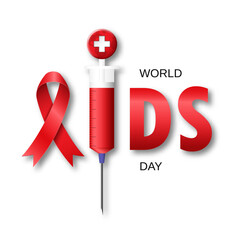 World aids day. Text with tape and medical syringe.