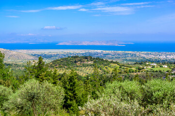 Zia - beautiful mountain village with amazing view to coast scenery of paradise island Kos, Greece