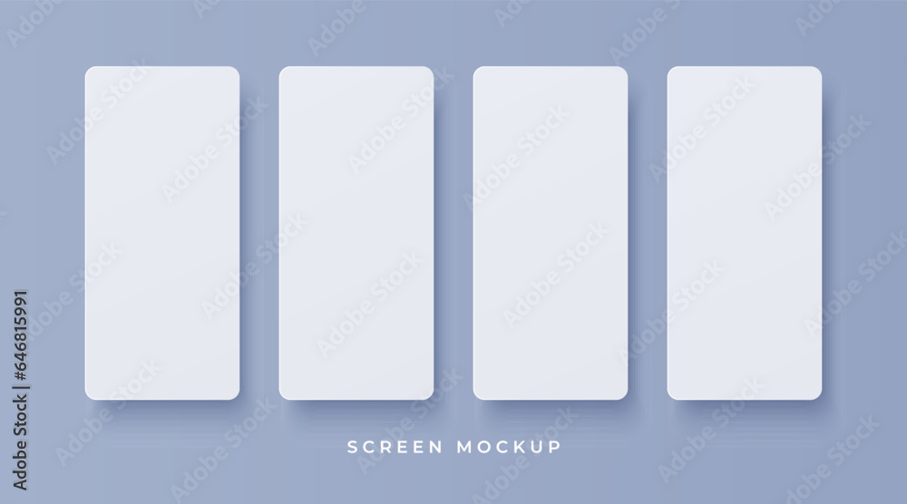Poster Empty smartphone screen mockup isolated on grey background. Blank screen with soft smooth shadow for user interface presentation. Element for your design. Vector eps 10.