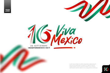Obraz premium Mexico independence day logotype september 16th with flag background
