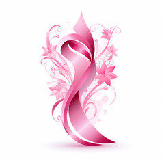 Single pink ribbon on pure white