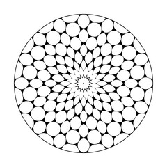 rosette mit abstraktem schwarz-weißem blütenförmigem muster, florales ornament, gothisches fenster