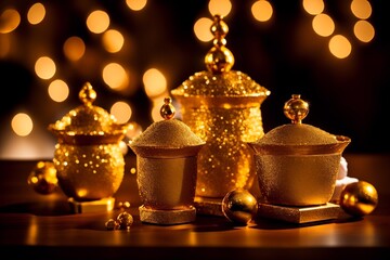 Luxurious Gift Sets Gold Frankincense and Myrrh for a Regal Holiday. AI Generated. - obrazy, fototapety, plakaty
