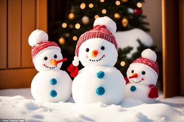 Adorable Stuffed Toy Snowmen Bring Winter Joy. AI Generated.