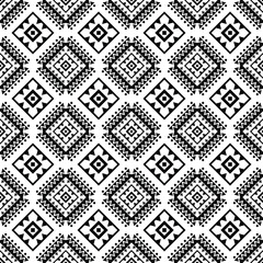 Seamless repeat pattern in floral ethnic style. Geometric pattern with tribal style. Design for textile, fabric, curtain, rug, shirt, frame. Black and white color.