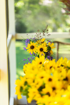 Wedding floral DIY arrangement of wild sunflowers