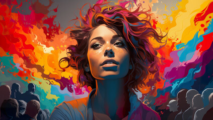 portrait of a woman, colorful ilustration 