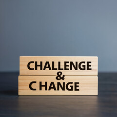 Challenge and change symbol. Concept word Challenge Change on wooden cubes. Beautiful black table black background. Business and challenge and change concept. Copy space. Generative ai