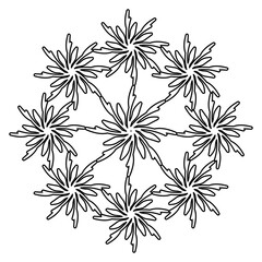 round black and white floral ornament. snowflake. coloring page. embroidery. pattern. print. vector illustration.