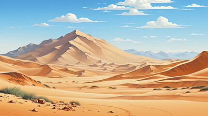Fototapeta na wymiar Arid Beauty: Majestic Desert Landscape with Distant Mountains and Dunes