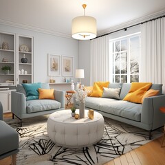 modern vibrant wall mural photo frame bright light white cosy living room interior design daylight cosy comfort house beautiful design ideas background