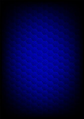 Abstract background image in blue and black tones. The hexagons are connected to form a honeycomb in the middle of which there is light. Futuristic design illustration for web, brochure, print.