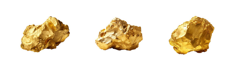 Fototapeta premium Set of Gold nuggets. Front view. Isolated on Transparent background.
