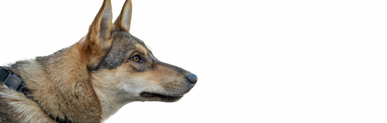 Sad dog on white background. Stray dog  waiting for adoption