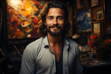 Caucasian Man Artist Backdrop Scene Charming Generative AI