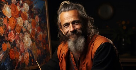 Obraz premium Caucasian Male Artist Backdrop Scene Good Looking Generative AI