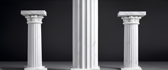 Obraz premium Bunch of white marble doric column on plain black background from Generative AI