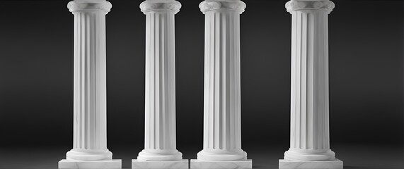 Bunch of white marble doric column on plain black background from Generative AI