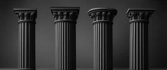 Bunch of doric column on plain black background from Generative AI