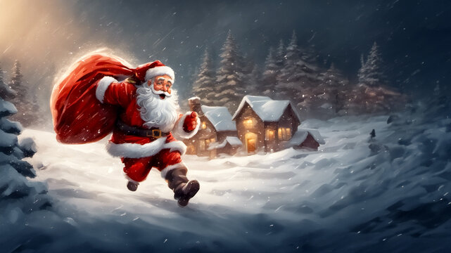 Banner natalizio, l'arrivo di Babbo Natale, Christmas banner, the arrival of Santa Claus