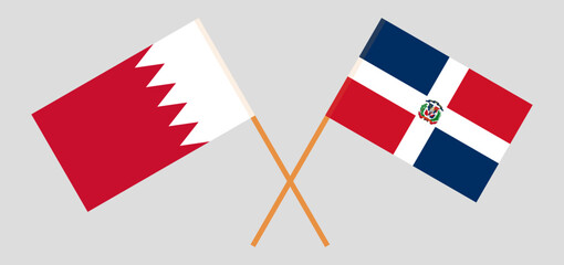 Crossed flags of Bahrain and Dominican Republic. Official colors. Correct proportion