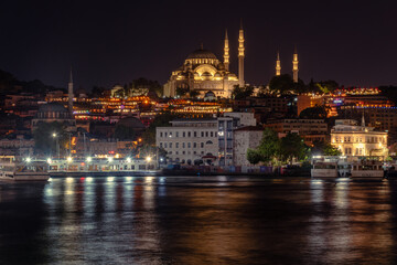 Fototapeta na wymiar Istanbul, Turkey - June 6th 2023 Night Photo Suleymaniye Mosque.