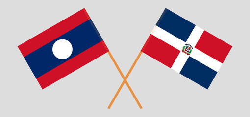 Crossed flags of Laos and Dominican Republic. Official colors. Correct proportion