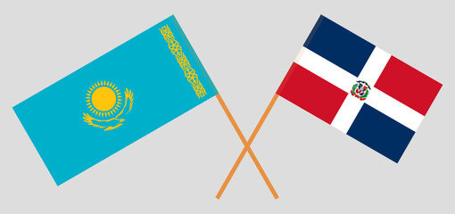Crossed flags of Kazakhstan and Dominican Republic. Official colors. Correct proportion