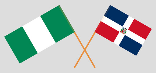 Crossed flags of Nigeria and Dominican Republic. Official colors. Correct proportion