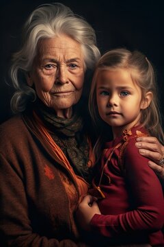 Primer plano de una abuela con su nieta. Concepto de familia. Generado por IA.