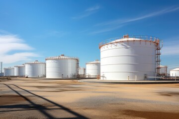 Fototapeta premium Tank farm with rows of oil storage tanks.