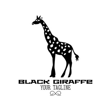 Black giraffe logo with text on white background