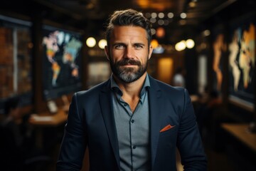 Obraz premium Caucasian Male Ceo Backdrop Scene Impressive Generative AI