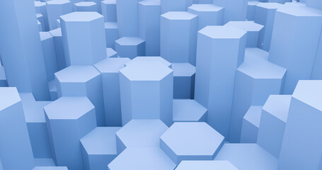 Abstract hexagon at blue background.