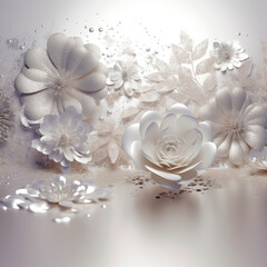 3D scene of flowers on a silver and glitter background