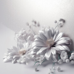 3D scene of flowers on a silver and glitter background