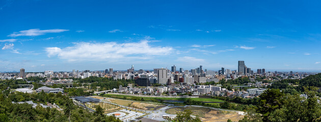 Fototapeta na wymiar High-resolution panoramic photo overlooking Sendai. Miyagi Prefecture, Japan.